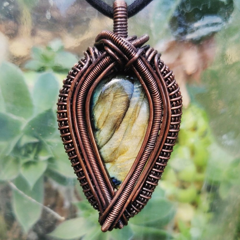 SOLD: Wire wrap leaf shape crystal and copper